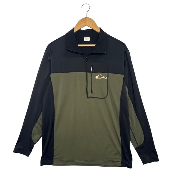 Drake Waterfowl Shirt Mens XL Green Pullover Quarter Zip Long Sleeve Colorblock - Picture 1 of 12
